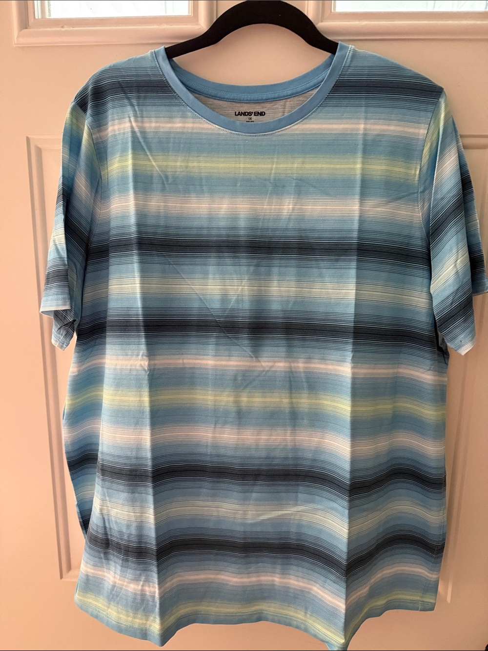 Lands' End women’s Light Blue Multi-Stripe Short Sleeve Tee